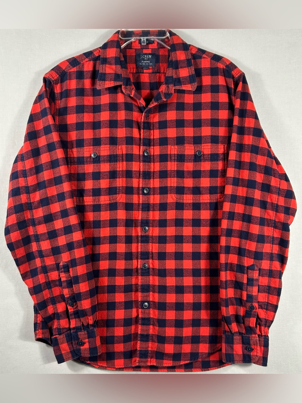 J.Crew Flannel Shirt Mens Large Red Plaid Long Sleeve Button Up Slim Fit Casual